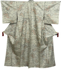 Japanese Vintage Kimono Pure Silk White Tsumugi Expensive Height 62.99in