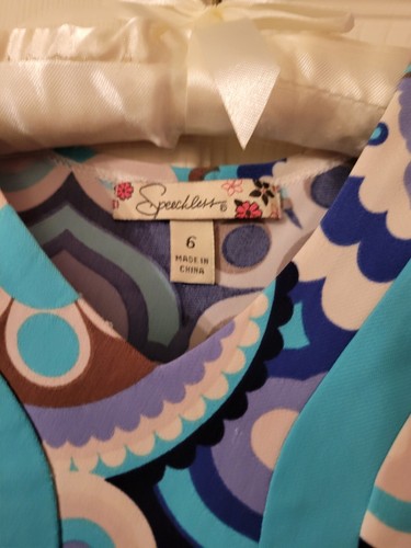 Speechless Girls Flutter Sleeve Empire Waist Dress Brown & Blue Paisley Sz 6 - Picture 3 of 6