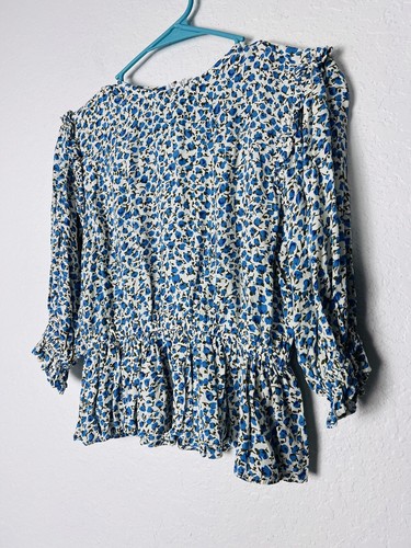 Faithful The Brand Caleta Ruffled Floral Peplum Top Size 4 Small Blue White Zip - Bild 1 von 12