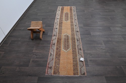 Vintage Türkischer Läufer Teppich 2x8ft Wolle Anatolisch Handarbeit Flur Oushak ORANGE