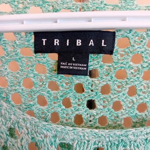 Tribal Brand Open Knit See Through Sweater Colorblock 3/4 Sleeve Colorful Boho L - Bild 13 von 14