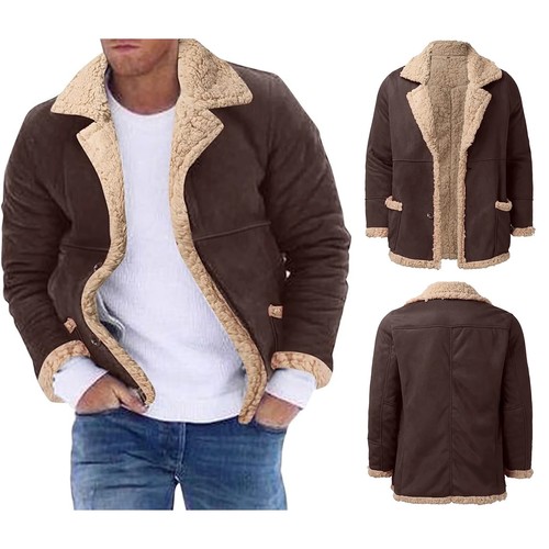 Men's Thick Warm Button Down Turn Down Collar Long Sleeve Casual Coats Winter - Bild 19 von 27