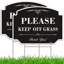 Keep Off Grass Sign with Stake Keep Dogs off Sign for Lawn 2Pack-12.6"x9.5" S...
