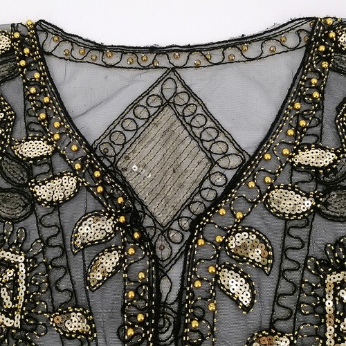 Women Retro Sequined Mesh Shawl with Tassels Beaded Fringe Sheer Cape Cover - Picture 6 of 23