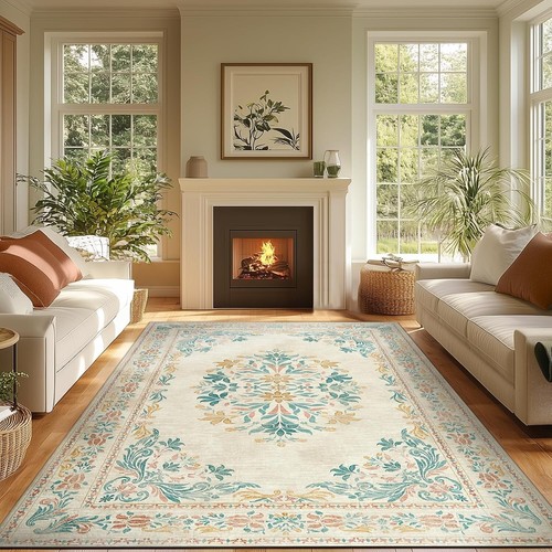 6x9 Vintage Floral Soft Area Rug - Lightweight, Washable, Perfect for All Rooms - Picture 3 of 11