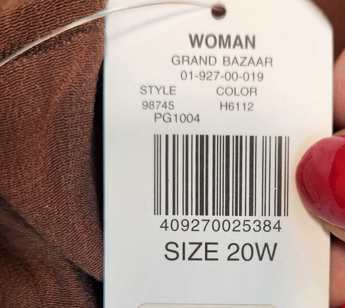 Kate Hill Grand Bazaar Women`s Dress Size 20W Brown Maxi Casual Embroidery NWT - Picture 8 of 8