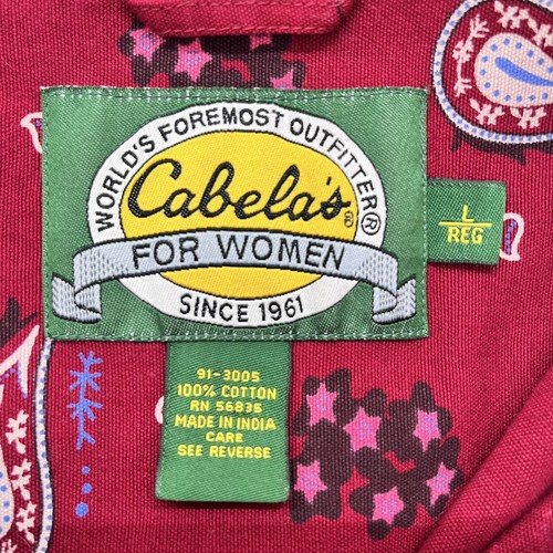 Cabela's (Size L) Red Western Floral Paisley Denim Jacket Buttons Pockets - Picture 2 of 8