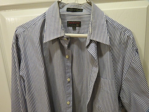 Tailors Row Men's White Blue Stripes L/S Casual Button-up Dress Shirt, Size: L  - Picture 2 of 6