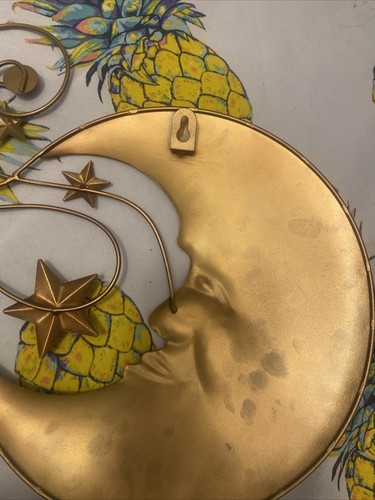 Vtg. metal Wall art work Moon and stars celestial 19.5 x 14.5 in. Copper color - Picture 6 of 6