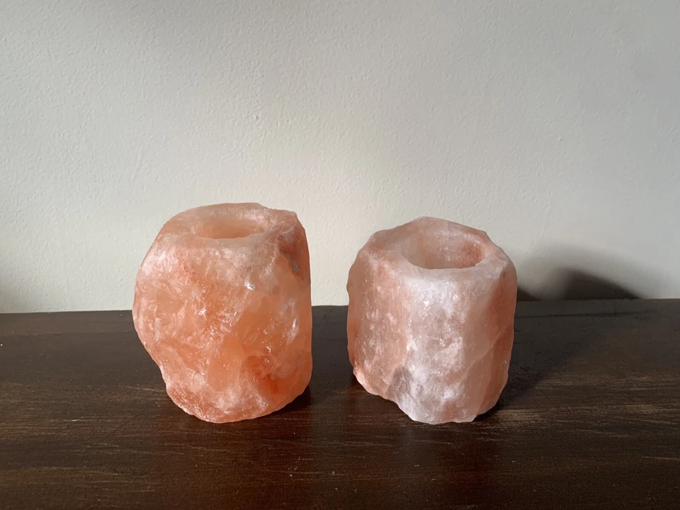 Himalayan Salt Candle Holder- Tea Light Natural - Hand Carved Pink Salt - 2 Pack - Image 2 of 2