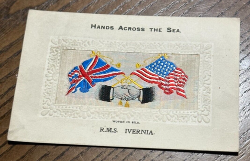 RMS IVERNIA WOVEN IN SILK CUNARD LINE STEVENSGRAPH POSTCARD HAT UK/USA UNUSED