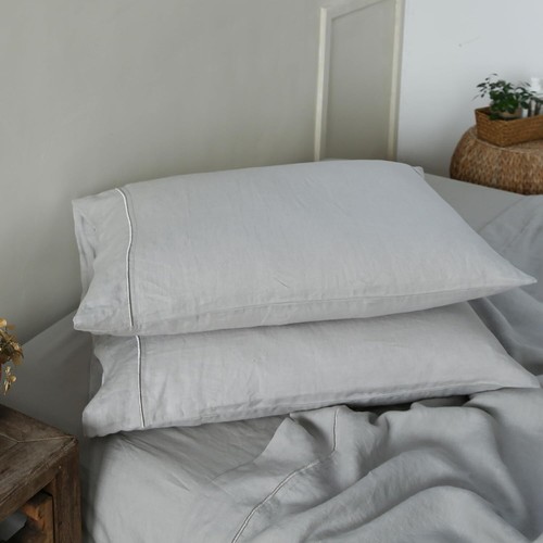 Luxury 100% French Linen Pillowcases - Pack of 2, Grey Embroidered 20'' x 40'' - Picture 3 of 8