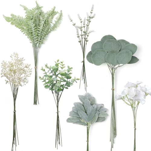 Artificial Greenery Stems Box Set,75 Pcs with 7 Kinds of Dusty Green & Beige - Picture 2 of 7