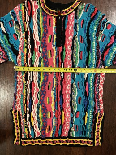 Maglione stile Coogi LEGGI arcobaleno 1/4 zip vintage biggie uomo taglia small/media - Foto 4 di 12