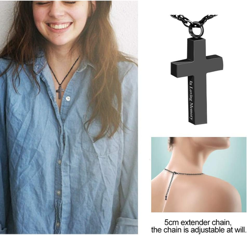 Cremation Cross Necklace for Ashes Stainless Steel Cross Urn Necklace Ashes Hold - Picture 5 of 12