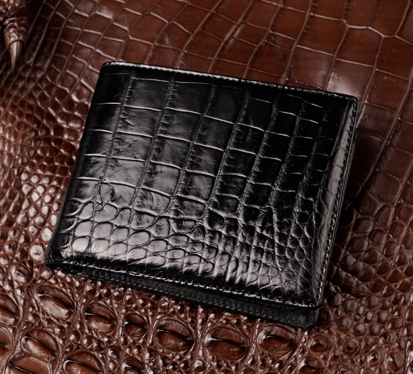 Exotic Genuine Alligator Paw Skin Men's Black Long Wallet