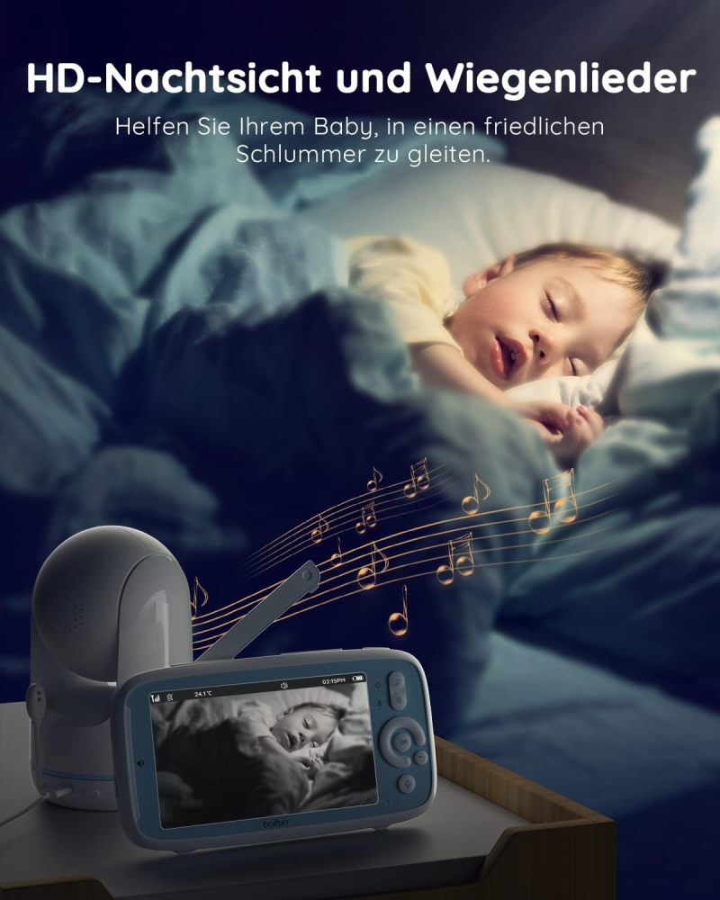 BOIFUN 5 Zoll 1080P Babyphone mit Kamera Nachtsicht Babyfon Babyfone ohne WLAN