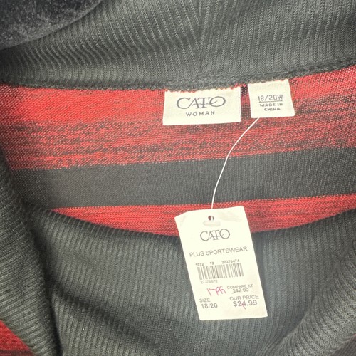 Cato Shirt Womens Large Red Black Striped Cowl Neck 3/4 Sleeve Top Size 18-20 - Picture 3 of 14