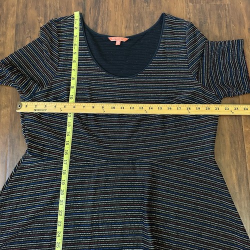 MODCLOTH Pinstriped Metallic Dress Womens 2X Plus Multicolor SS Rainbow Stretch - Picture 11 of 12