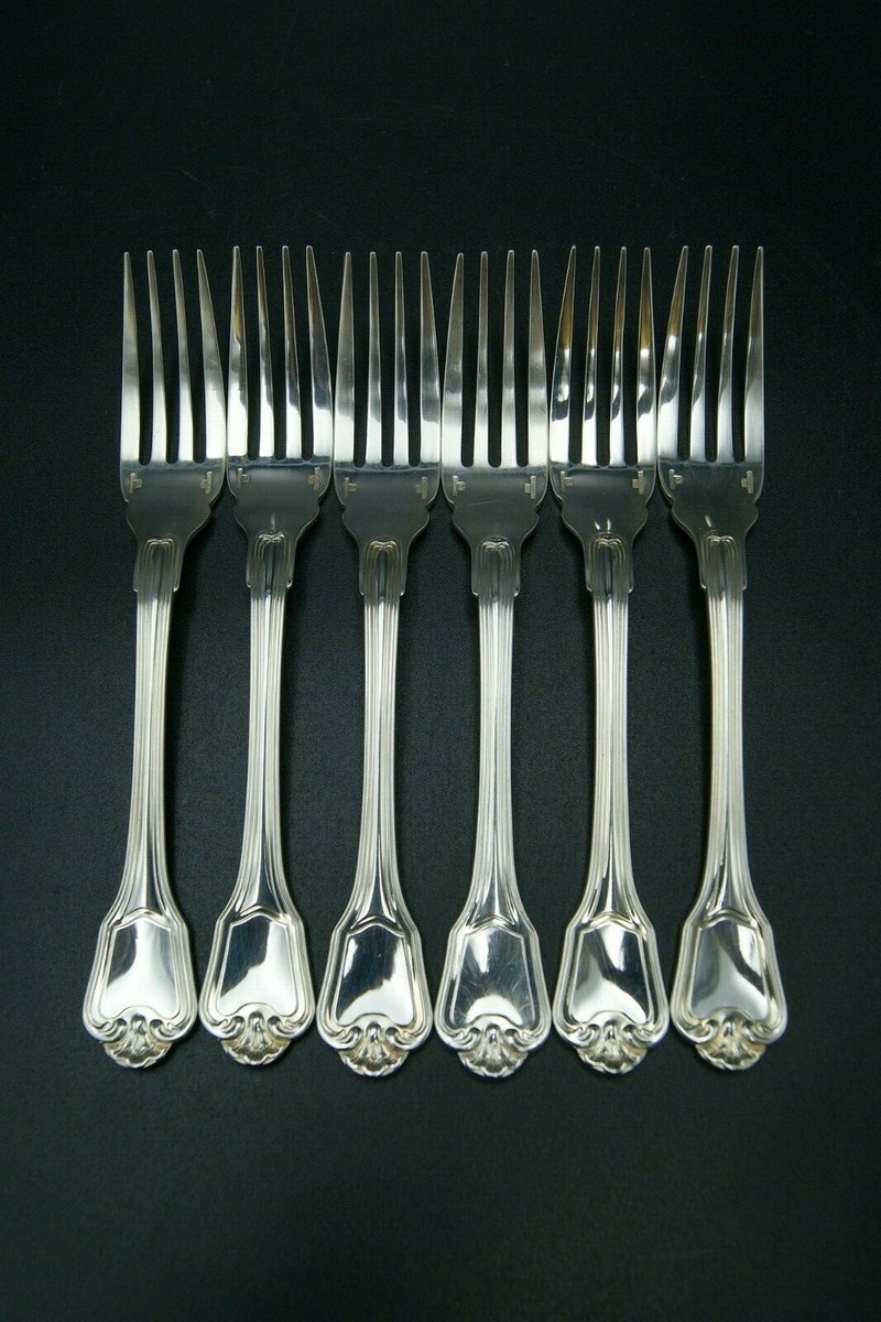 CHRISTOFLE PORT ROYAL 6 FISH FORKS SILVERPLATED HALLMARKED