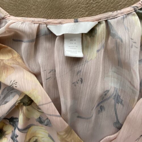 H&M Pink Floral Chiffon Dress SZ 14 Large - Picture 3 of 7
