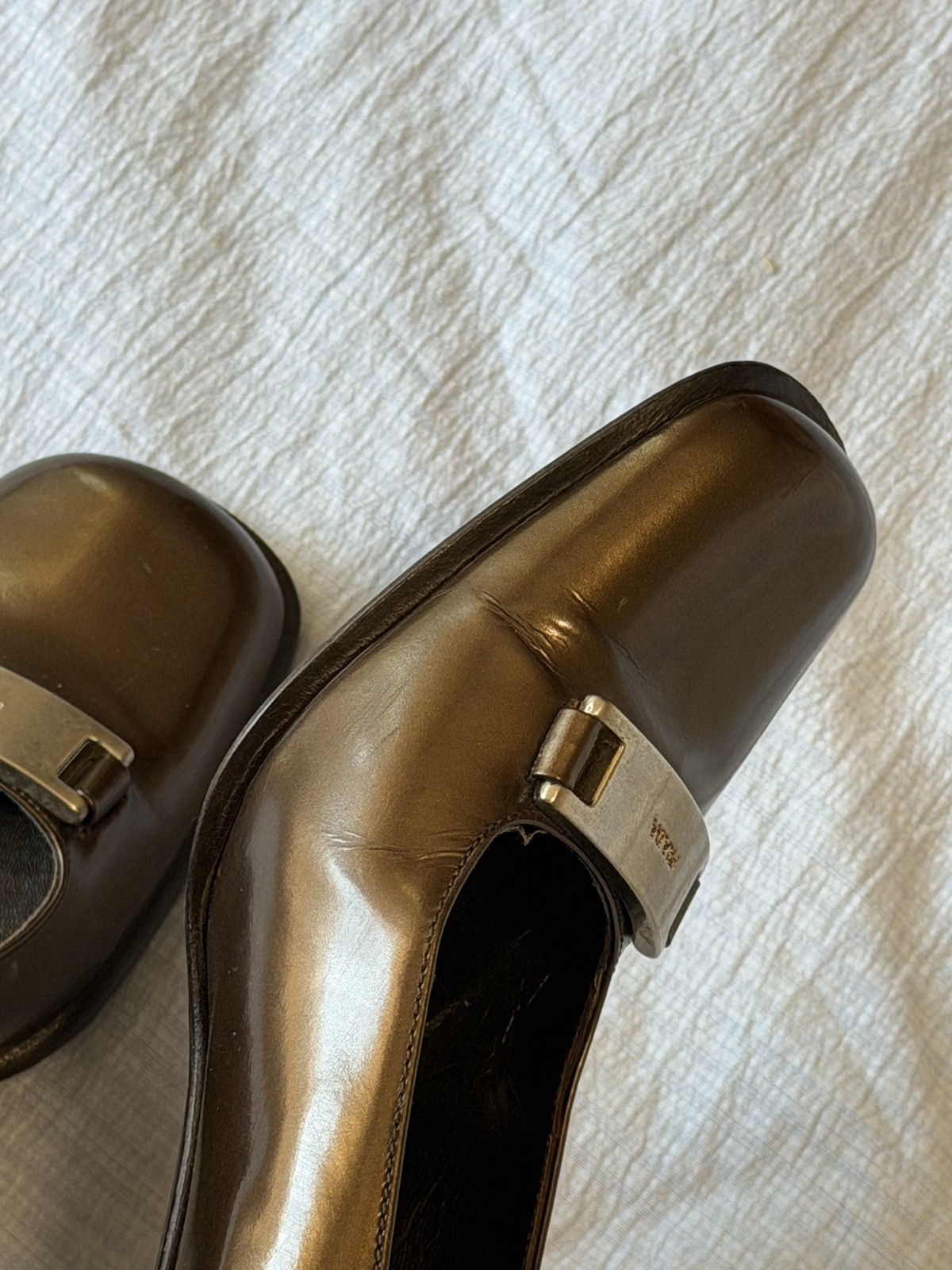 Authentic Prada Brown Leather Square Toe Mules Si… - image 8