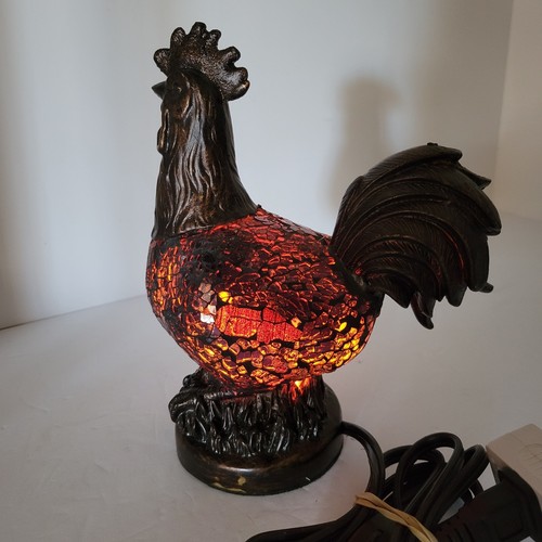 Rooster Mosaic Glass Lamp Brown Amber Accent Decorative with Bronze Style Resin - Picture 13 of 13