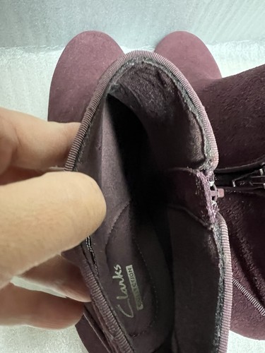 Clarks Women Meera Yew Boots Genuine Suede Burgundy Wine 10W Work Business Comfy - Picture 15 of 21