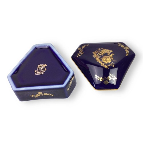 Limoges Cobalt Blue 22K Gold Trim Courtship Trinket Box & Mirror Set - Picture 12 of 17