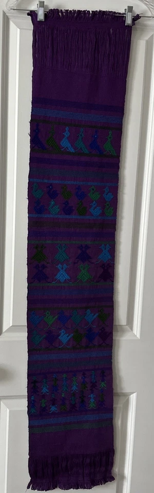 Handwoven Guatemalan Wool Table Runner w/ Fringe, 10.5" x 56" in Immaculate Cond - Image 3 of 4