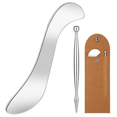 2 in 1 Acupressure Pen and Scraper Set, Stainless Steel Muscle Silver