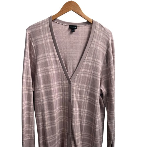 TORRID Lilac Purple/Pink Plaid Boyfriend Cardigan Cotton Blend Size 3X - Picture 6 of 9