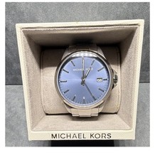 Michael Kors Men's Silver Metal Wristwatch Blue Dial Date Indicator Original Box
