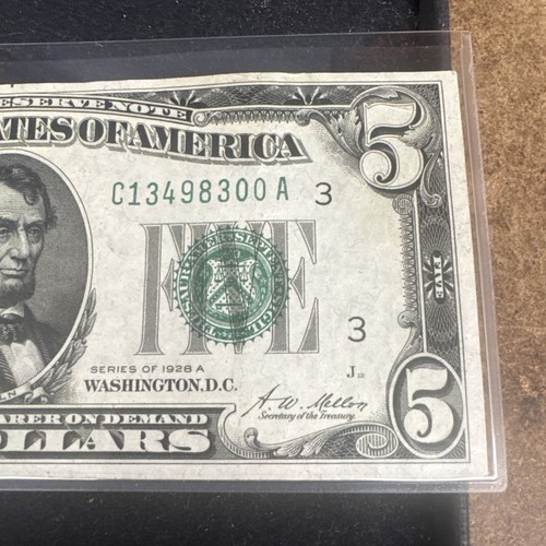 1928 A $5 FEDERAL RESERVE NOTE PHILADELPHIA GOLD ON DEMAND AU+ - Picture 4 of 8
