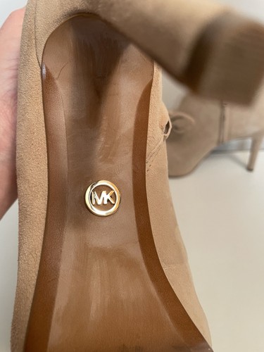 Michael Kors Pippa Tan Suede Leather Bow Peep-Toe Booties Ankle Boots Size 9 - Picture 6 of 17