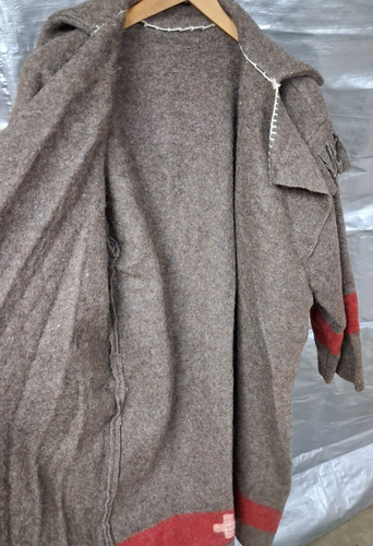 Vintage Brown Capote Frock Coat Wool w/Belt M - Picture 5 of 6