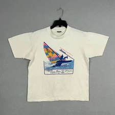 Vintage Hobie Races Shirt Mens Large White Champale Cooler  Regatta Sailing 80s