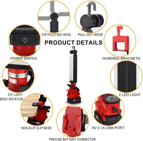30W 2400LM LED Work Light for Milwaukee 18v Li-ion Battery Portable Flashlight & - Picture 5 of 7