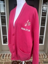 Vintage 80s Jerzees Hot Pink Sweatshirt Cardigan Ocean City Maryland L XL