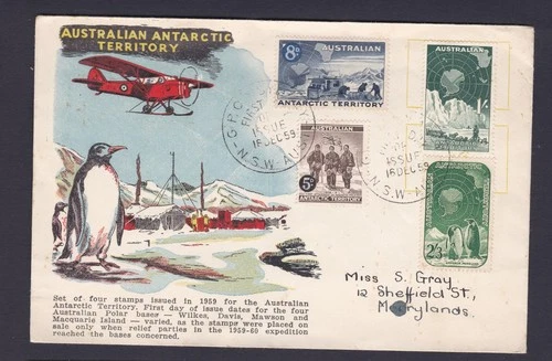 1959 AUSTRALIAN ANTARCTIC TERRITORY PRE-DECIMAL STAMP 7 SEAS FIRST DAY COVER #32