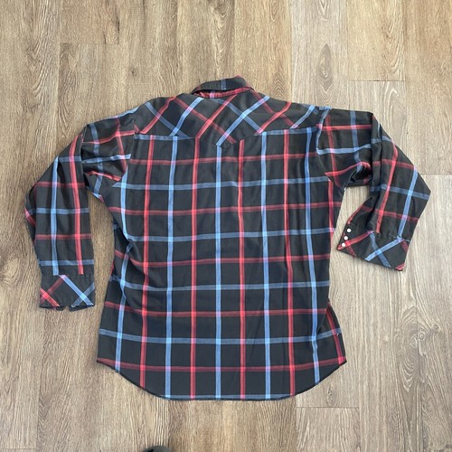 Camicia vintage Wrangler Pearl Snap uomo XL nera a quadri western cowboy manica lunga - Foto 6 di 8