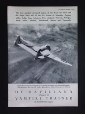 Original 1954 Advert De Havilland Vampire Trainer Jet Aircraft
