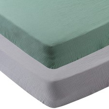 2 PCS Muslin Crib Sheets Grey Green Cotton Baby Fitted Standard 52x28 Inch