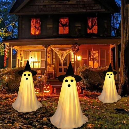 3 Packs Halloween Decorations Outdoor, Light up Spooky Ghost with Witch Hat for - Picture 6 of 12