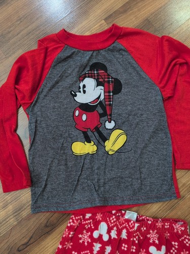 Disney Mickey Mouse Pajamas Child's Size 8 Fleece Pants Long Sleeve Top Gray Red - Picture 2 of 7