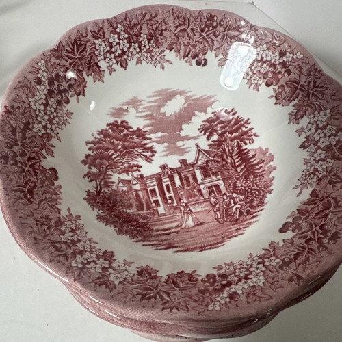 SET OF 8 J & G Meakin RomanticEngland 6.5” Cereal Bowl Red Transferware Chequers - Picture 2 of 4