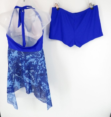 Womens Blue Halter Tankini Swimsuit Set Shorts Sheer Handkerchief Hem 2XL NWOT - Picture 2 of 2
