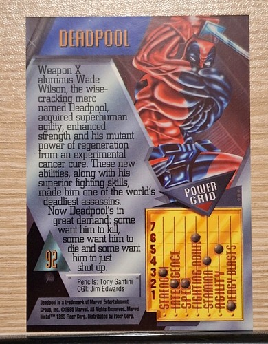 Fleer Marvel Metal 1995 #92 Deadpool - Imagen 2 de 2