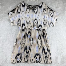 Dressbarn Dress Womens 12 Ikat Print Beaded Cold Shoulder Elastic Waist Lined