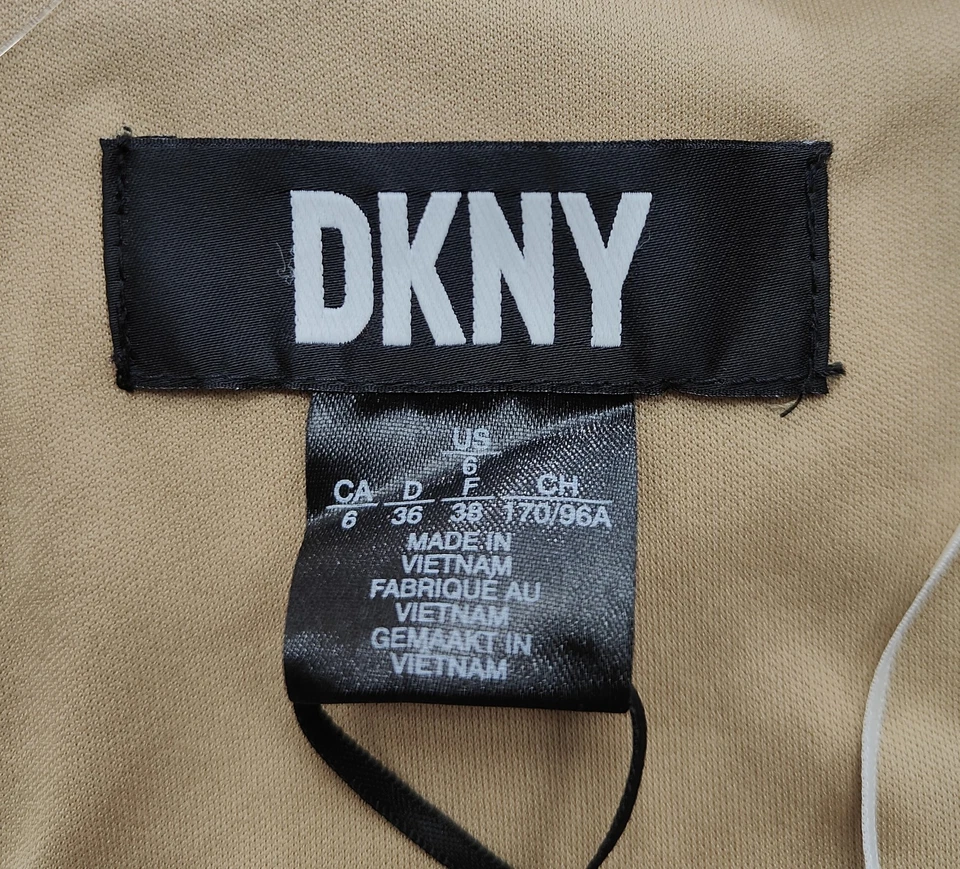 Vestido para mujer DKNY caqui/blanco a rayas mezcla de lino forrado talla 6 Foto 3 de 4